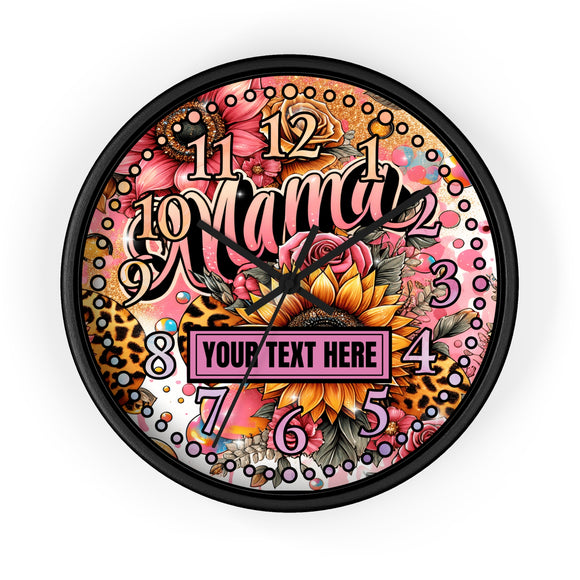 Leopard Blooms Mom 10in Customizable Wall Clock