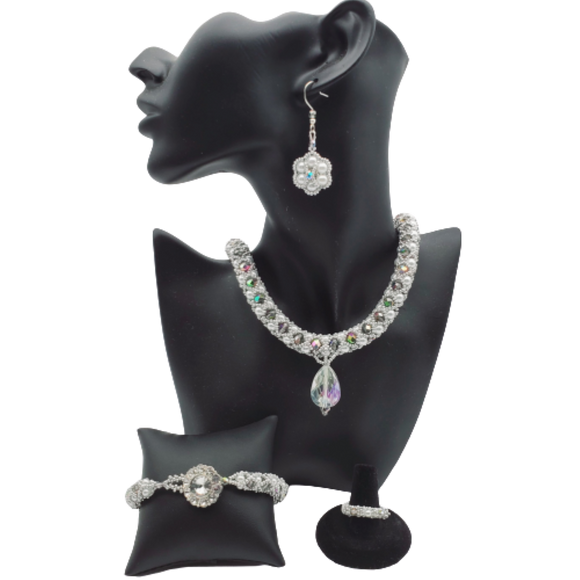 Netted Pearl & Crystal Necklace Set